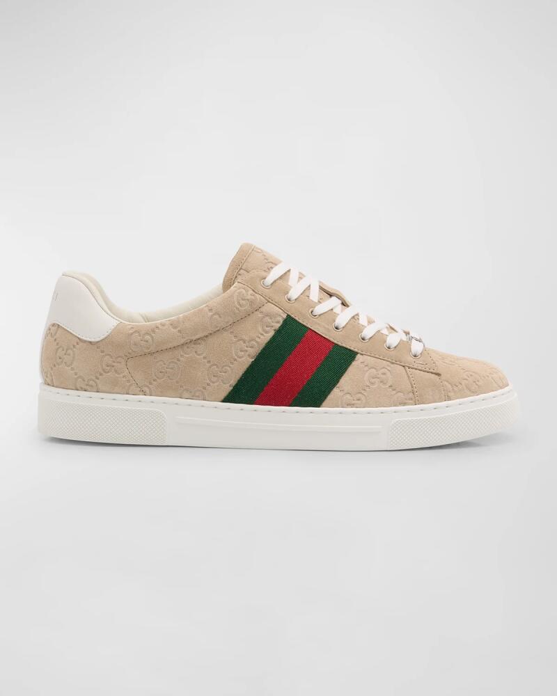 Gucci Men's Ace Suede Monogram Low-Top Sneakers Cover