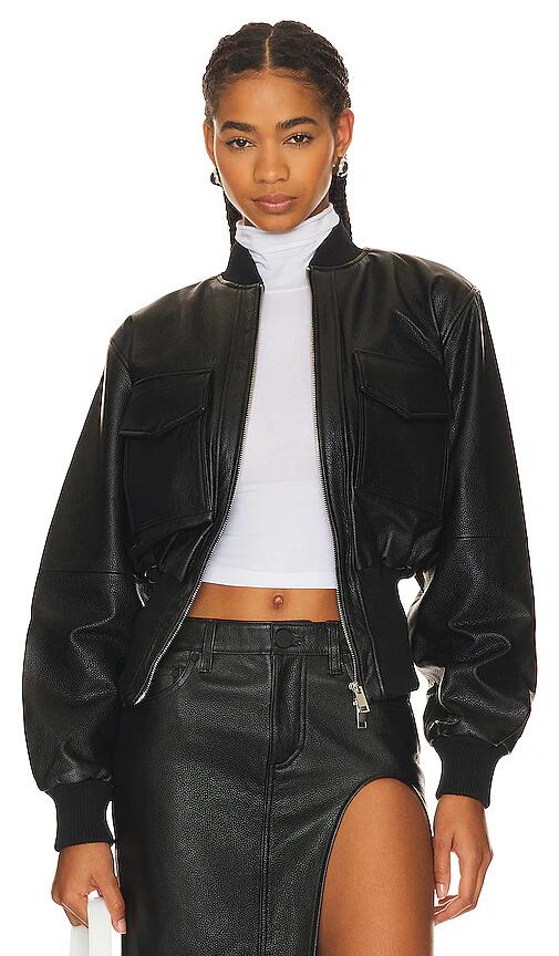 GRLFRND The Cropped Leather Bomber in Black Cover