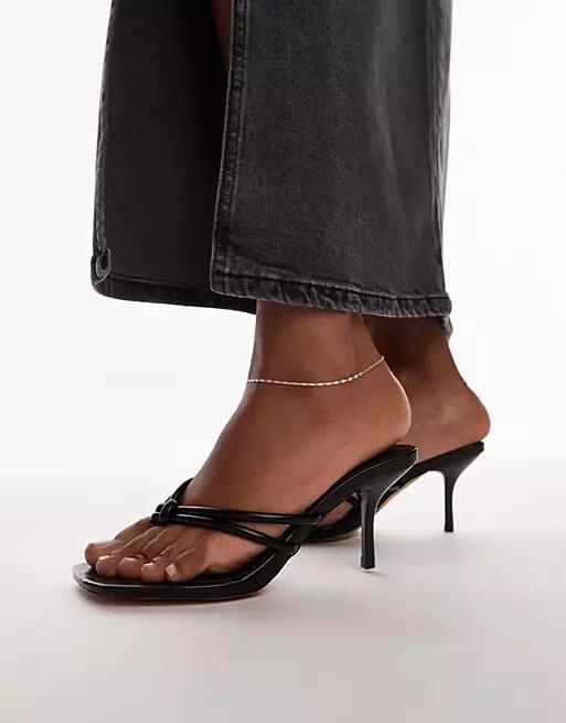 Topshop Femi toe post heeled sandals with knot detail in black Cover