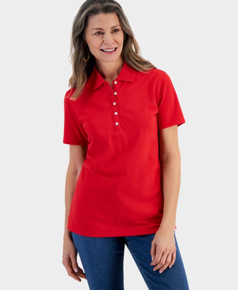 Style & Co Women's Short-Sleeve Cotton Polo Shirt, Created for Macy's - Gumball Red Cover