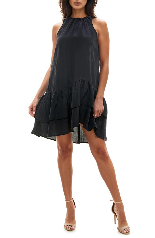 Socialite Tiered Asymmetric Sleeveless Midi Dress in Black Cover