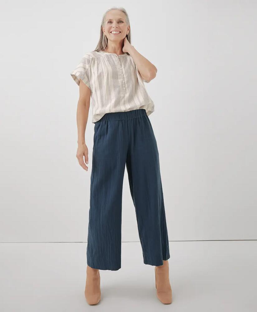 Pact Organic Coastal Double Gauze Wide Leg Pant in French Navy Cover