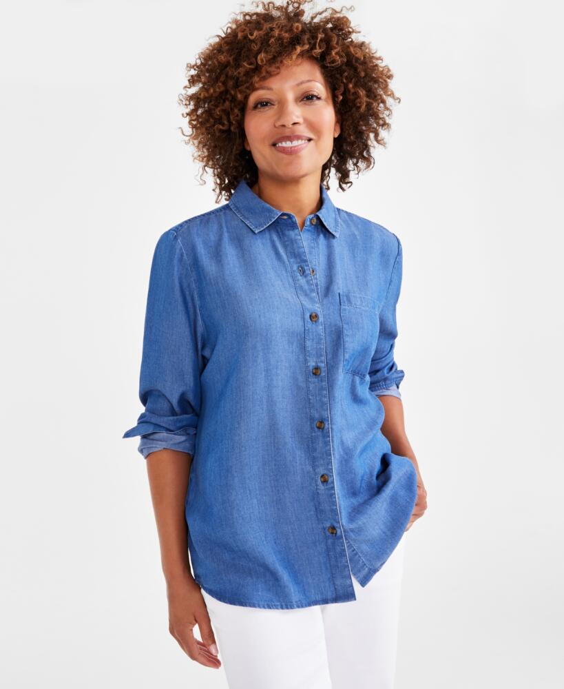 Style & Co Women's Chambray Perfect Shirt, Created for Macy's - Raven Cover