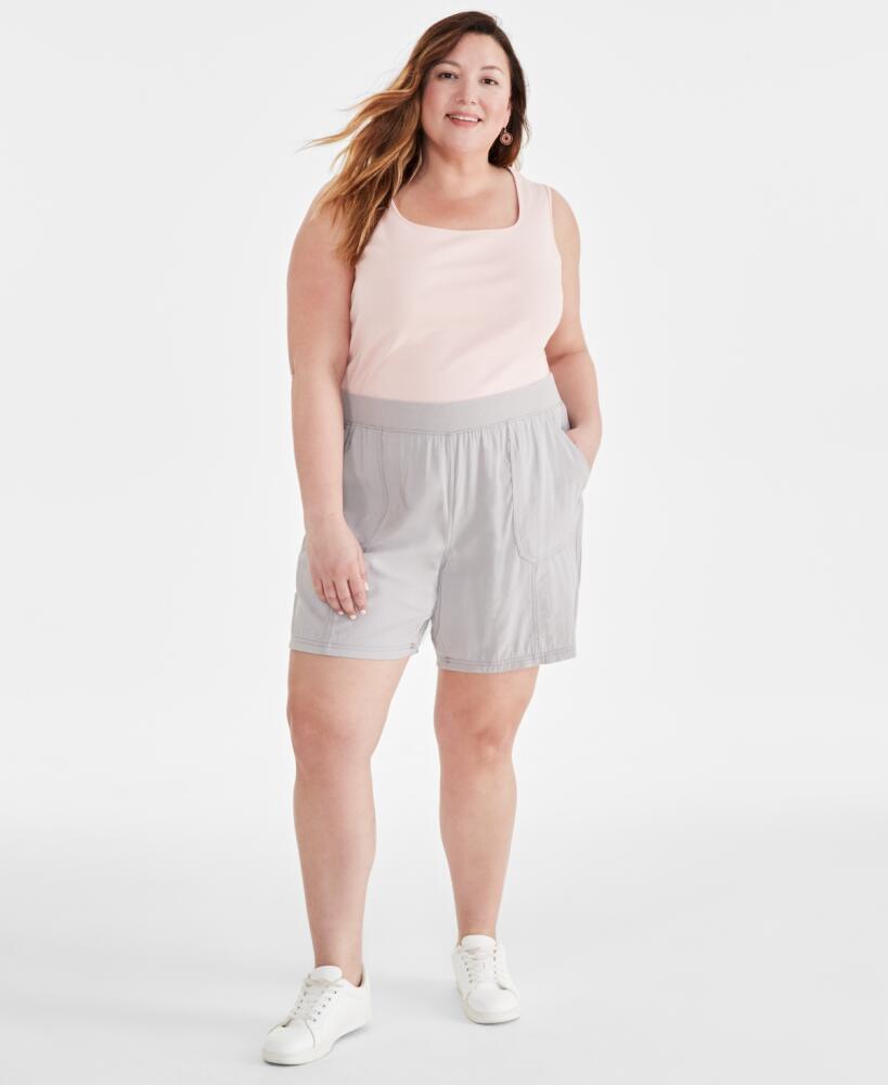 Style & Co Plus Size Mid Rise Pull-On Shorts, Created for Macy's - Opal Grey Cover