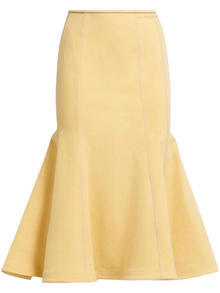 Marni logo-embroidered flared-hem midi skirt - Yellow Cover