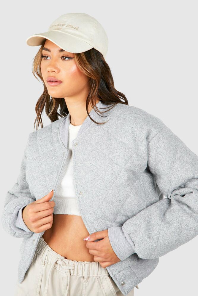 boohoo Womens Quilted Wool Look Bomber Jacket - Grey Cover