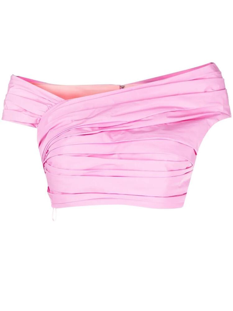 DSQUARED2 pleated off-shoulder cropped top - Pink Cover