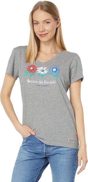 Life is Good America The Beautiful Daisies Short Sleeve Crusher-Lite Vee (Heather Gray) Women's T Shirt Cover