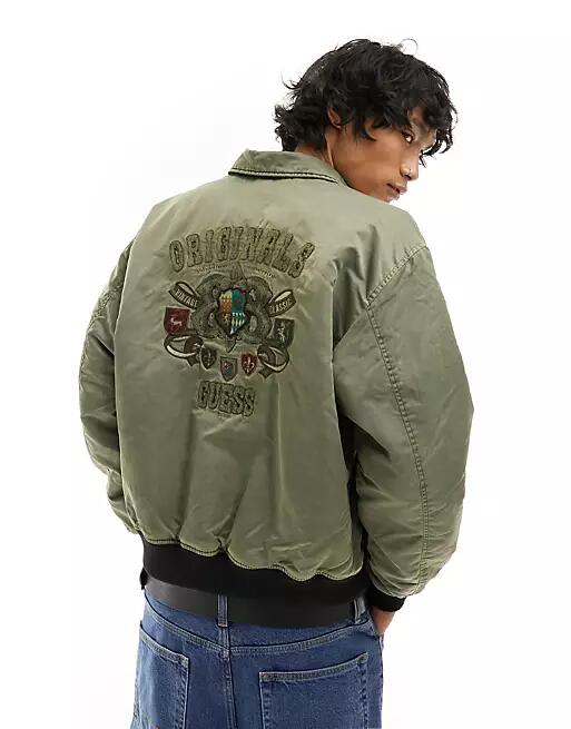 Guess Originals crest nylon jacket in khaki-Green Cover