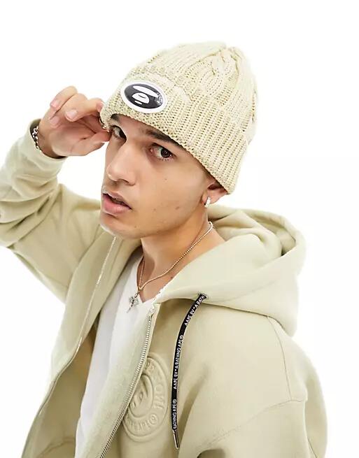 Aape By A Bathing Ape cable knit beanie in beige-Neutral Cover