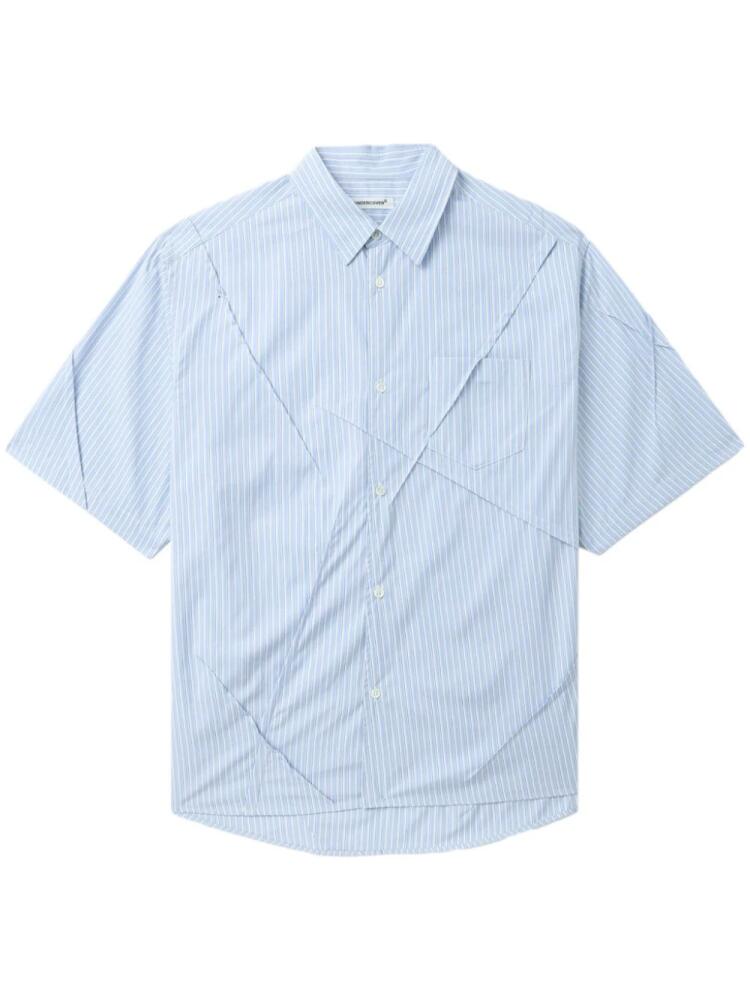 Undercover crease-detail striped cotton shirt - Blue Cover