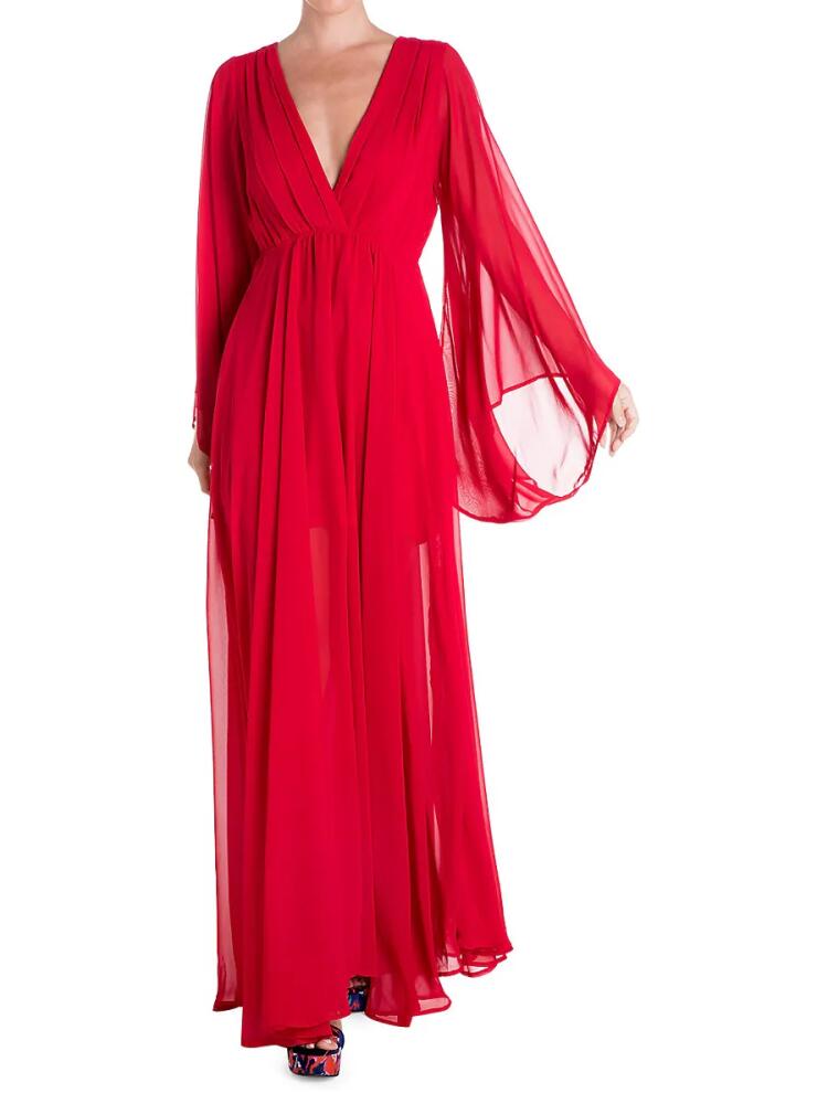 MEGHAN LA Women's Sunset Surplice Chiffon Maxi Dress - Cherry Cover