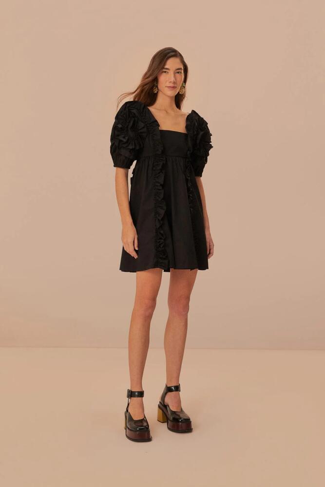 FARM Rio Black Ruffle Short Sleeve Mini Dress Cover