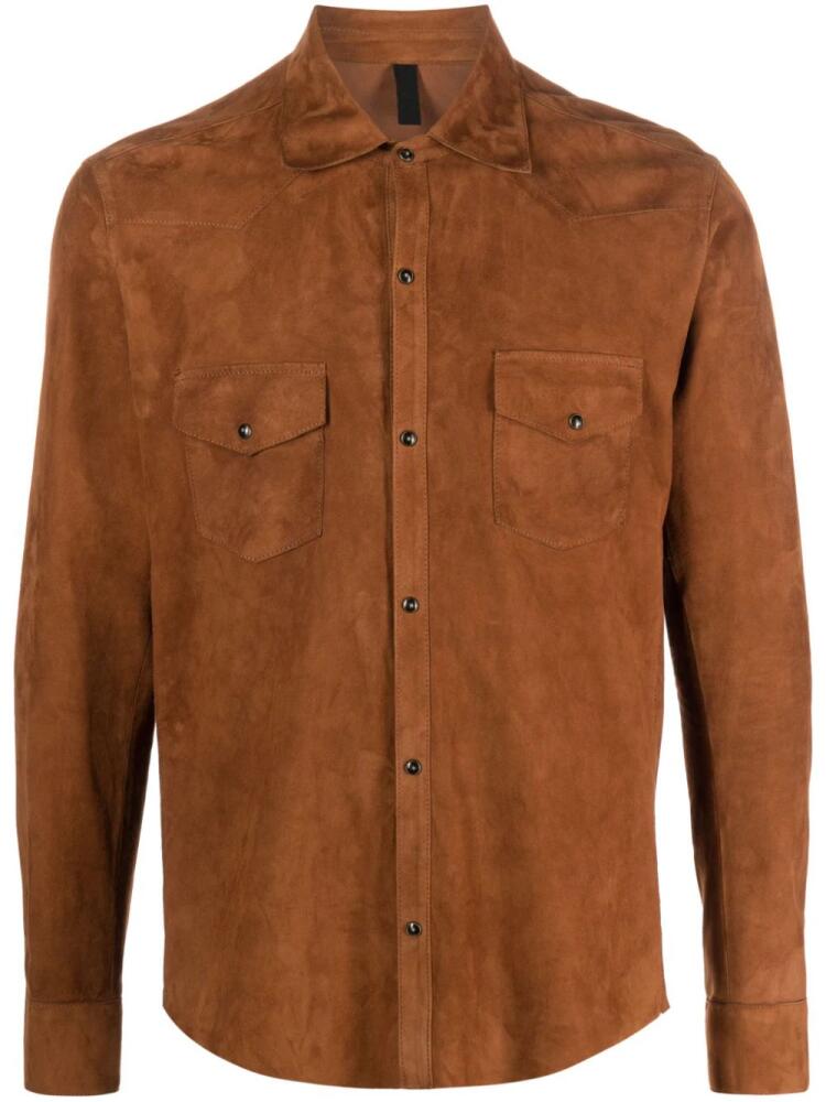 Tagliatore spread-collar leather shirt - Brown Cover