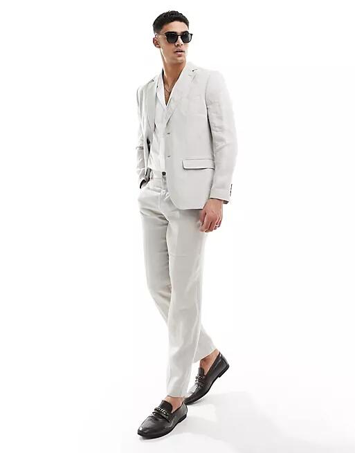 Selected Homme linen mix suit jacket in beige-Neutral Cover