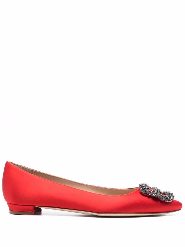 Manolo Blahnik Hangisi buckle-detail ballerina shoes - Red Cover