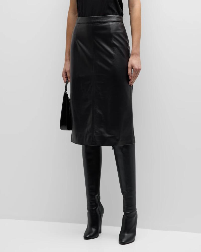 Nili Lotan Leonie Leather Slim Midi Pencil Skirt Cover