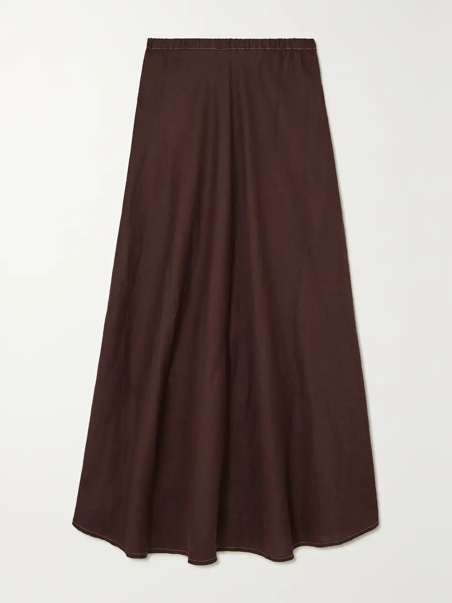 Faithfull - + Net Sustain Heba Linen Maxi Skirt - Brown Cover