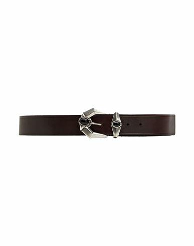 8 By Yoox Metallic Geometric Buckle Leather Belt Woman Belt Dark brown Bovine leather Cover