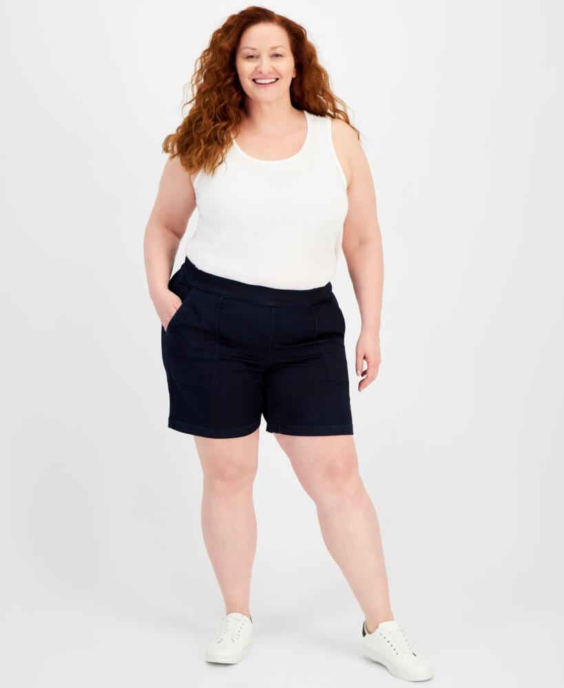 Style & Co Plus Size Mid Rise Pull-On Denim Shorts, Created for Macy's - Rinse Cover