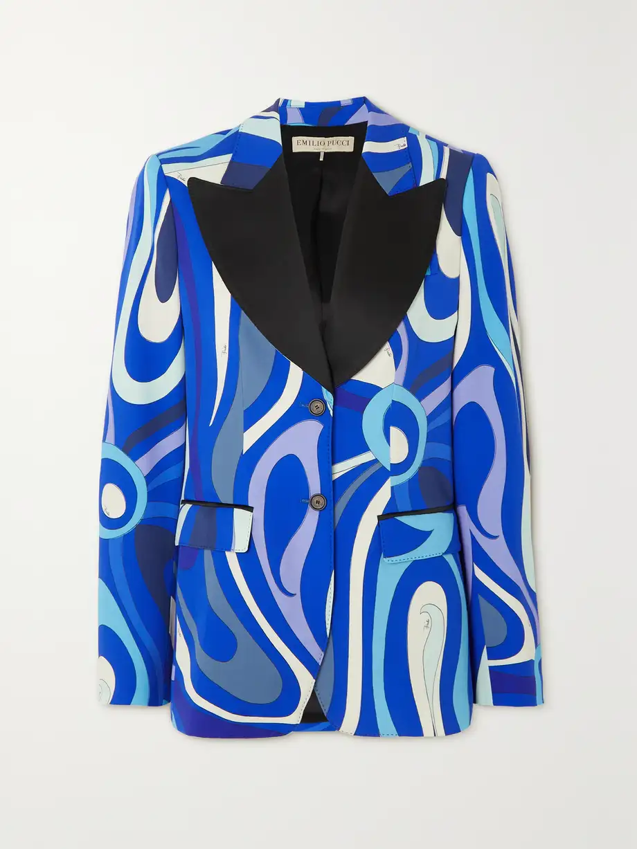 PUCCI - Marmo Satin-trimmed Printed Wool-blend Twill Blazer - Blue Cover