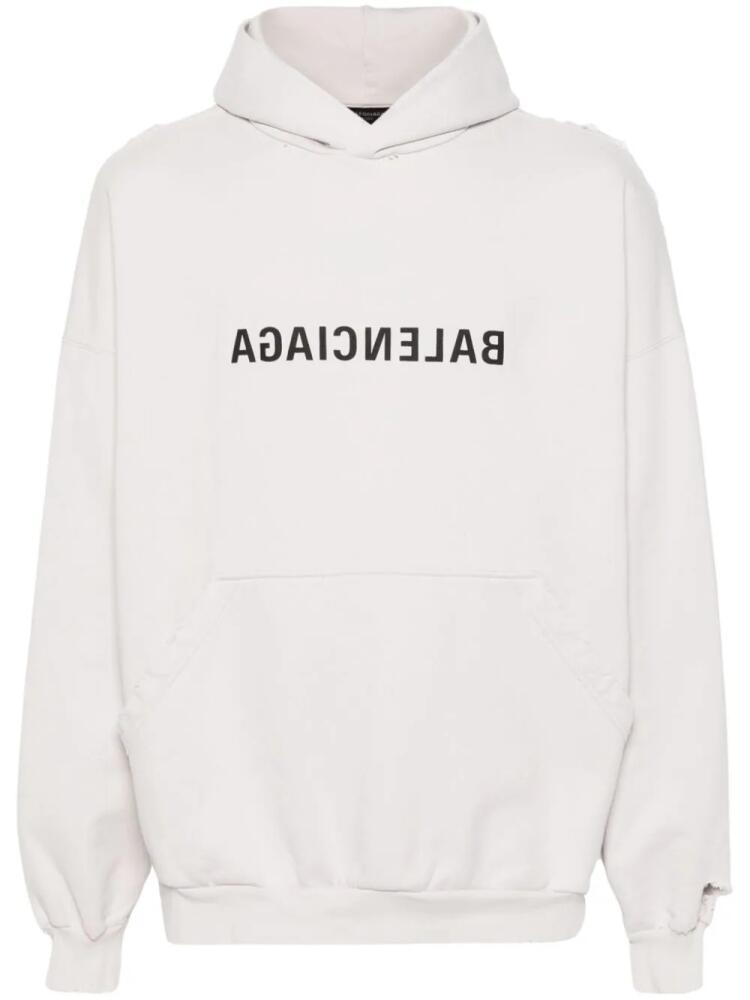 Balenciaga distressed logo-print hoodie - White Cover