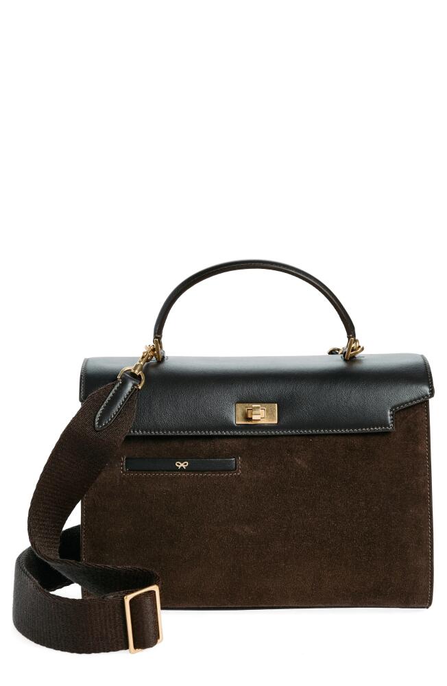 Anya Hindmarch Mortimer Suede & Leather Top Handle Bag in Espresso/Truffle Cover