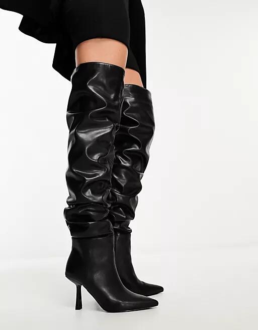 Simmi London Adonis ruched over the knee heeled boots in black Cover