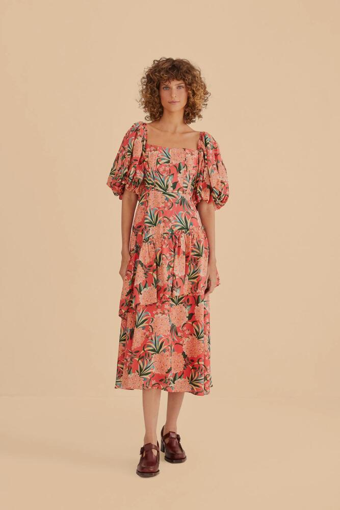 FARM Rio Red Pineapple Bloom Cut Out Midi Dress Cover