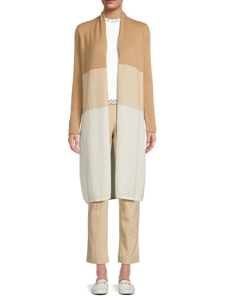 Sofia Cashmere Women's Colorblock Cashmere Open Front Cardigan - Camel Cover