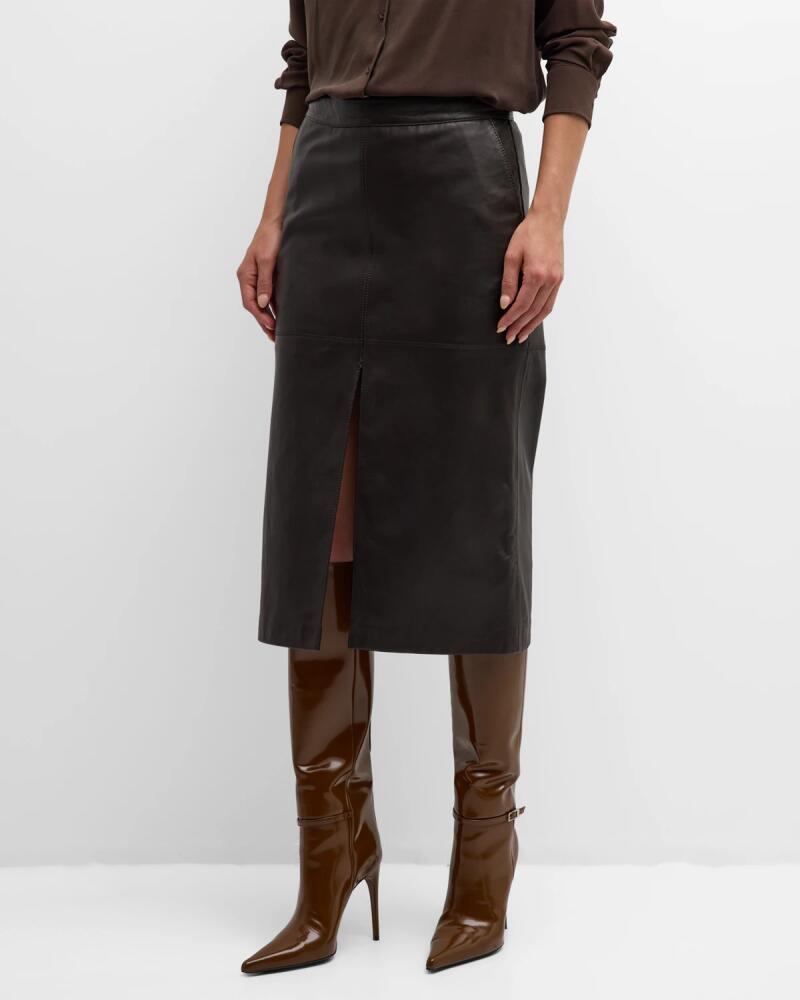 Vanessa Bruno Dayna Front-Slit Leather Midi Skirt Cover