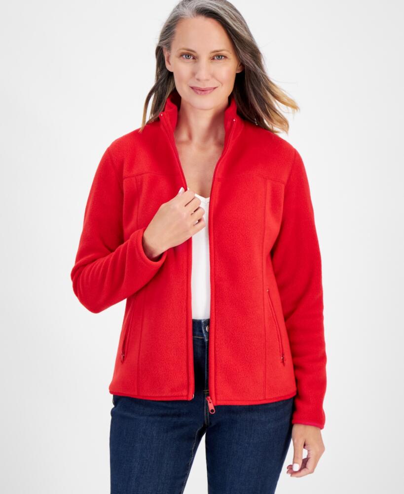 Style & Co Women's Polar Fleece Mock-Neck Jacket, Created for Macy's - Tango Red Cover