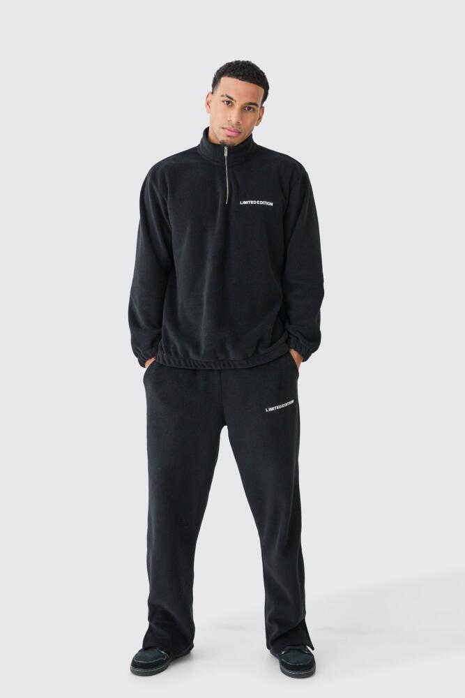 boohoo Mens Man Oversized Quarter Zip Funnel Neck Fleece Tracksuit - Black Cover