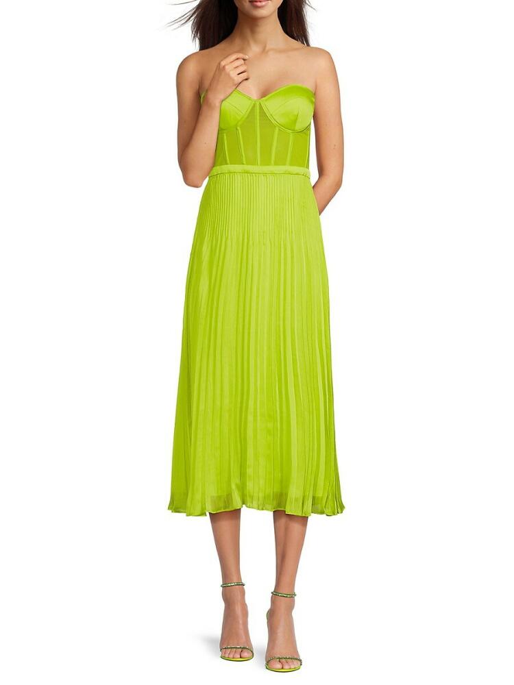 BCBGMAXAZRIA Women's Accordion Pleat Midi Cocktail Dress - Lime Cover