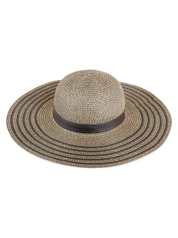 Vince Camuto Women's Logo Faux Leather Trim Sun Hat - Light Natural Cover