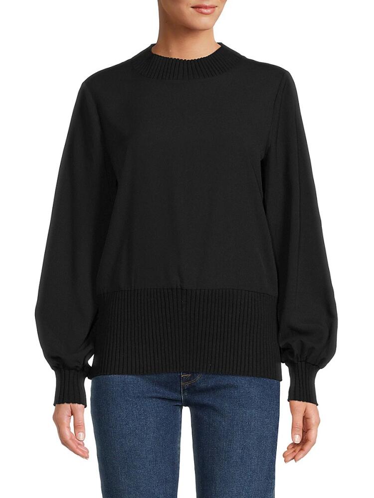 French Connection Women's Mahi Ribbed Trim LIghtweight Sweater - Black Cover