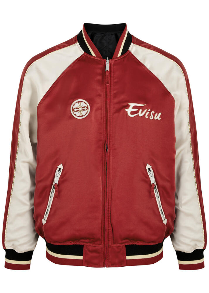 Evisu Seagull and The Great Wave Reversible Satin Varsity Jacket - Dark Red Cover