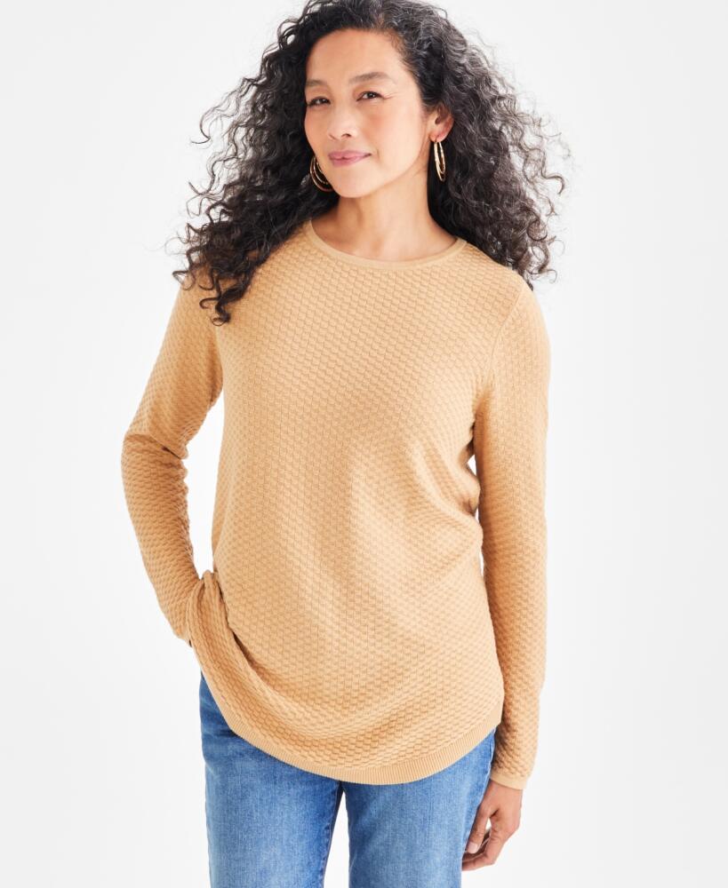 Style & Co Women's Cotton Curved-Hem Stitch Sweater, Created for Macy's - Icy Coffee Cover