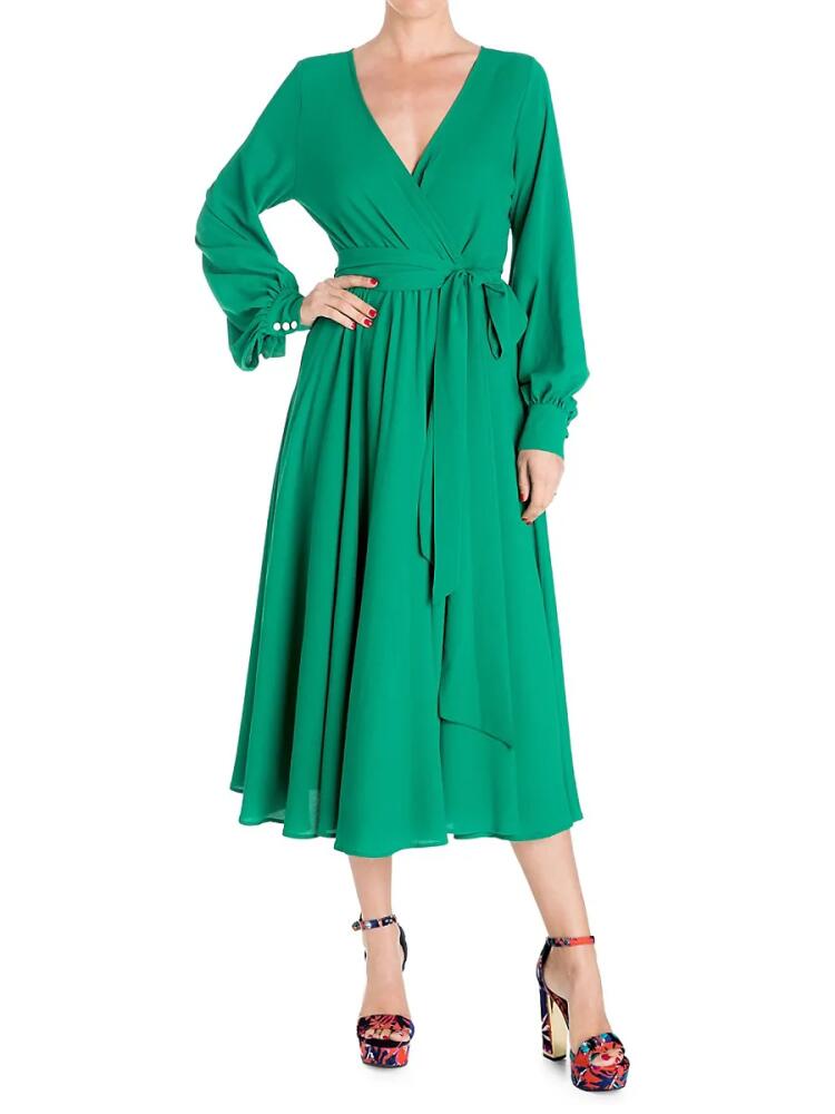 MEGHAN LA Women's Venus Belted Wrap Midi Dress - Emerald Cover