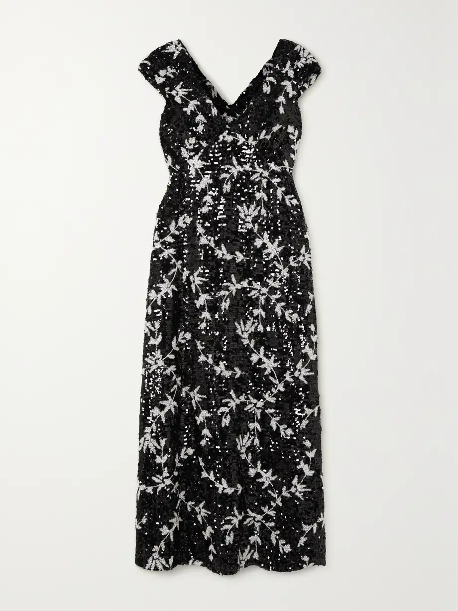 Erdem - Garnet Sequined Embroidered Organza Midi Dress - Black Cover