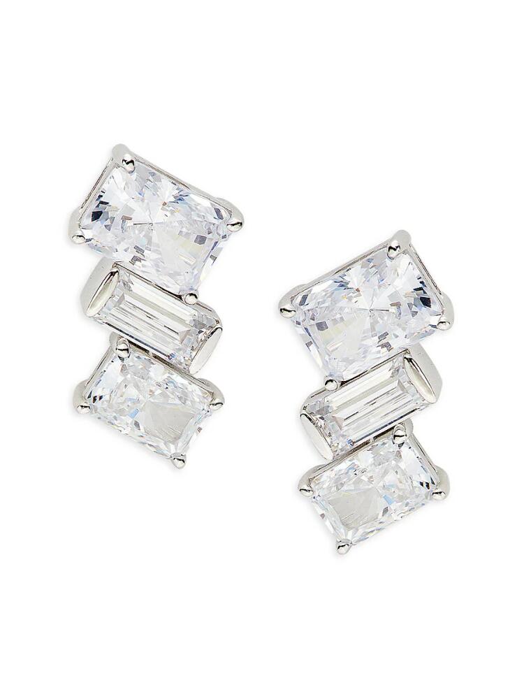 Adriana Orsini Women's Rhodium Plated Sterling Silver & Cubic Zirconia Jazz Angled Stud Earrings Cover