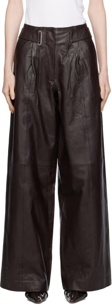 REMAIN Birger Christensen Brown Wide Eyelet Leather Trousers Cover