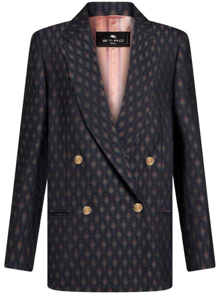 ETRO double-breasted wool jacquard jacket - Blue Cover