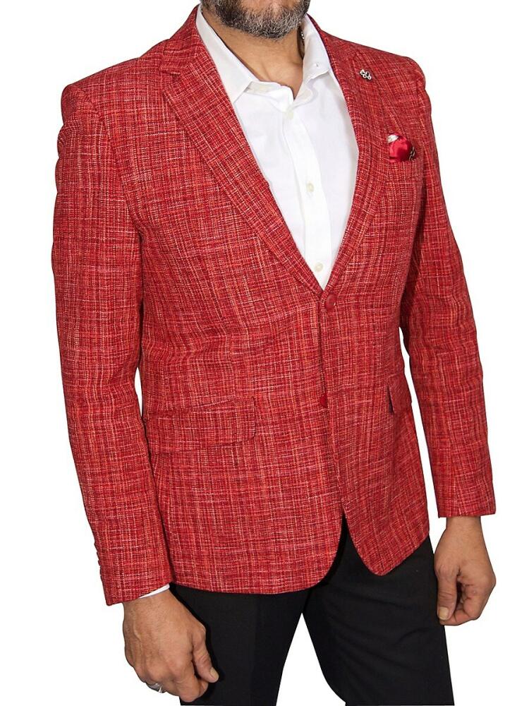 Elie Balleh Men's Textured Single Breasted Blazer - Red Cover