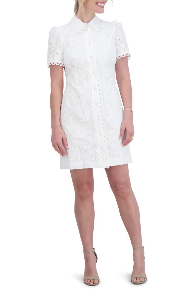 Eliza J Eyelet Puff Sleeve Mini Shirtdress in Ivory Cover