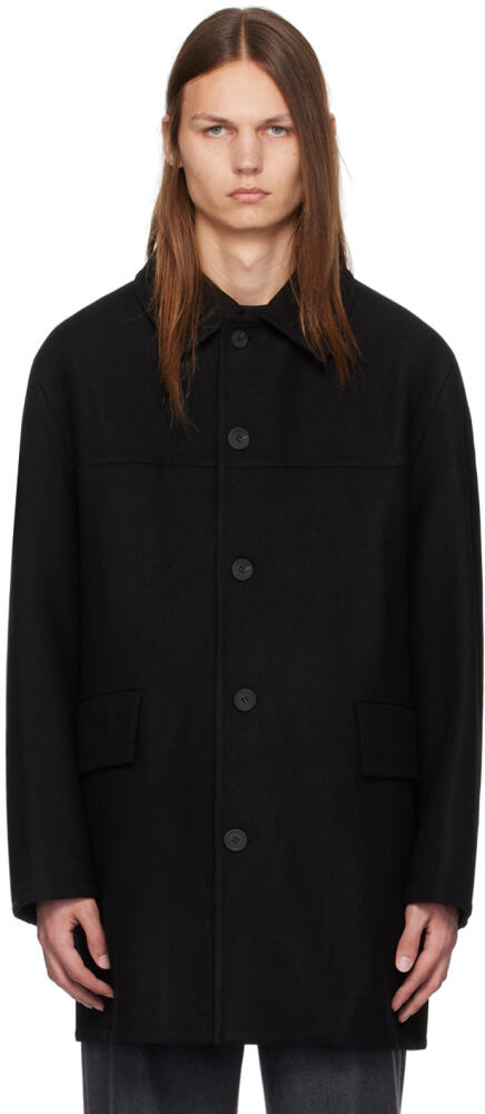 Solid Homme Black Single-Breasted Coat Cover