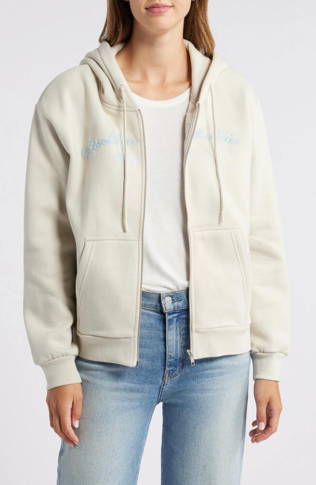 Brooklyn Industries 1998 Embroidered Cotton Graphic Zip-Up Hoodie in Silver Birch Cover