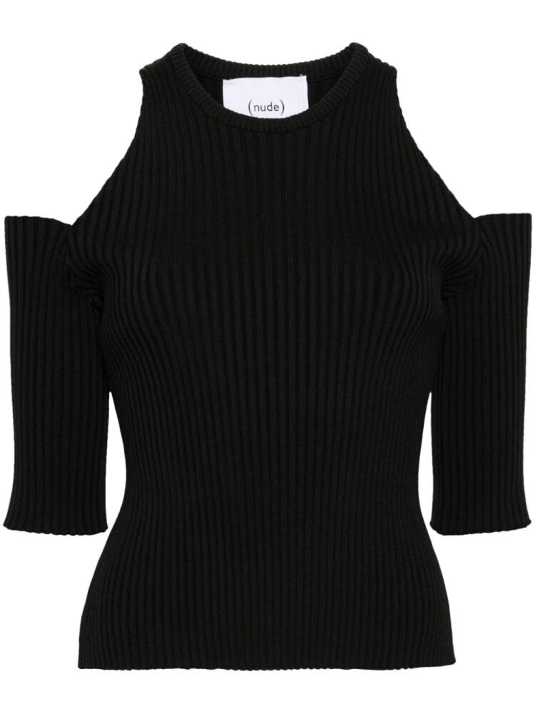 Nude open-shoulder ribbed jumper - Black Cover