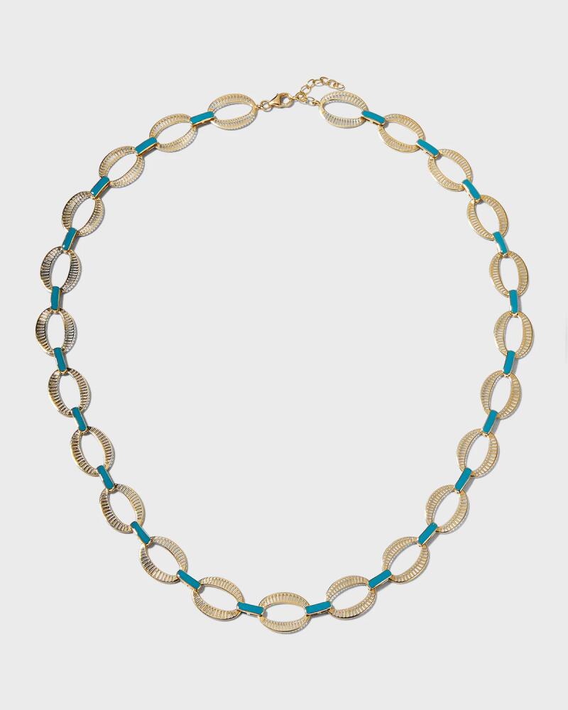 L'atelier Nawbar Yellow Gold Full Chunky Chain Necklace with Blue Enamel Cover