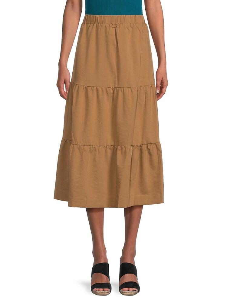 YAL New York Women's Tiered Midi Skirt - Camel Cover